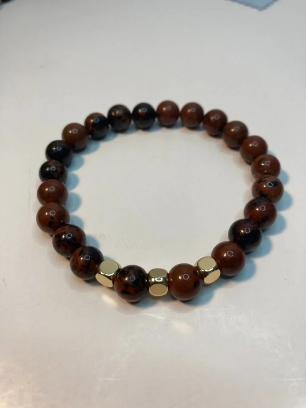 Golden Earth – Mahogany Obsidian Bracelet with 18K Gold Square Beads